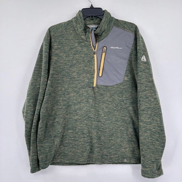 Eddie Bauer First Ascent Pullover‎ Quarter Zip Mens Large Green Heather Fleece - Picture 1 of 9